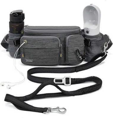 Produktbild von Famanu 4-in-1 Hunde-Leine mit Schockabsorber und multifunktionaler Hüfttasche - Schwarz