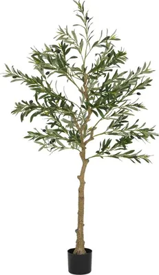 Produktbild von Fortuna Lai Kunstpflanze, Künstlicher Olivenbaum, 150 cm, 720 Blätter, 40 Oliven, stabiler Blumentopf, Dekorationspflanze, Grün