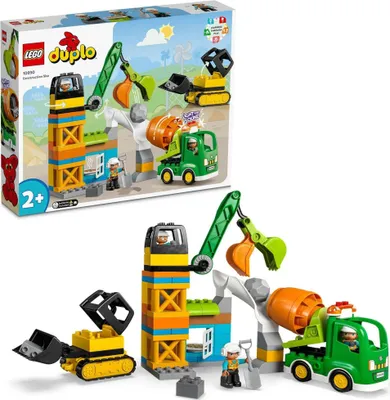 Produktbild von LEGO 10990 DUPLO Baustelle mit Baufahrzeugen, Kran, Bulldozer und Betonmischer-Spielzeug für 2-jährige Jungen und Mädchen mit großen Steinen