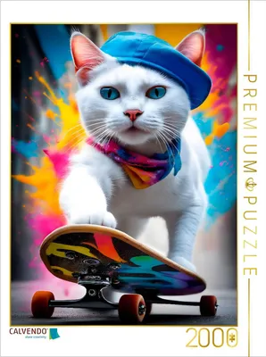 Produktbild von CALVENDO Puzzle Katze beim Outdoorsport - Skateboard fahren | 2000 Teile Lege-Größe 90x67cm Foto-Puzzle für glückliche Stunden