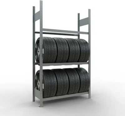 Produktbild von Schulte Reifenregal mit reifenschonenden Traversen | Grundregal | HxBxT 200x115x40cm | 3 Ebenen | Fachlast 150kg | Verzinkt
