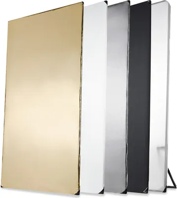 Obrázek produktu pro Walimex Pro 5-in-1 reflektorový panel 100 x 200 cm, fotografický reflektor s 5 světelnými charakteristikami černý, bílý, zlatý, stříbrný, procházející světlo, světelný reflektor a difuzér, ideální pro fotografická studia