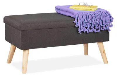 Sitzhocker mit Stauraum, Stoff, Holzbeine, 39x77x39 cm, dunkelgrau