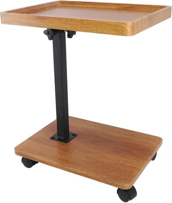 Image de Table d'appoint sur roulettes, en forme de C, avec hauteur réglable, en bois, pour salon