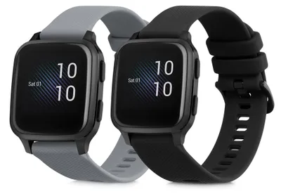 Produktbild von kwmobile 2x Uhrenarmband für Garmin Venu Sq Music / Sq Armband - Fitnesstracker Band Set aus TPU Silikon - Ersatzarmband Smartwatch - Schwarz Grau