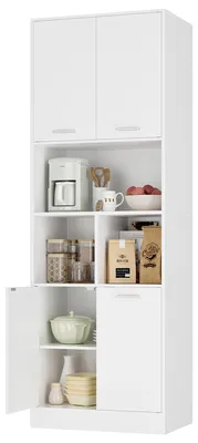 Productafbeelding van Hoge badkamerkast - Opbergkast met deuren en open planken - 180,5 x 60 x 40 cm - Melaminehout - Modern - Wit