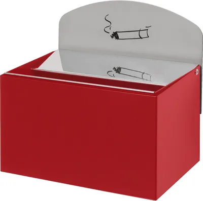 Produktbild von Wandaschenbecher mit Hinweisschild, HxBxT 125 x 200 x 125 mm, aus Stahlblech in Feuerrot