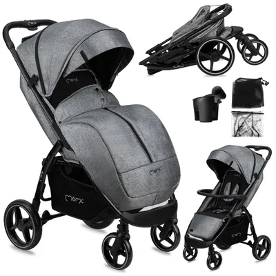 Produktbild von MoMi MIYA EVA – Ultrakompakter Kompaktbuggy mit Einhand-Faltung, XL-EVA-Rädern, verstellbar, inkl. Zubehör & Sonnenverdeck – Grau