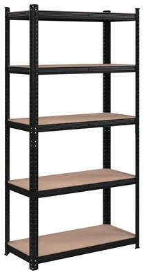 Obrázek produktu pro Regál do skladu – regál pro těžké náklady – s 5 nastavitelnými policemi – rozměry 90 x 40 x 180 cm – nerezová ocel – snadná montáž – černá barva