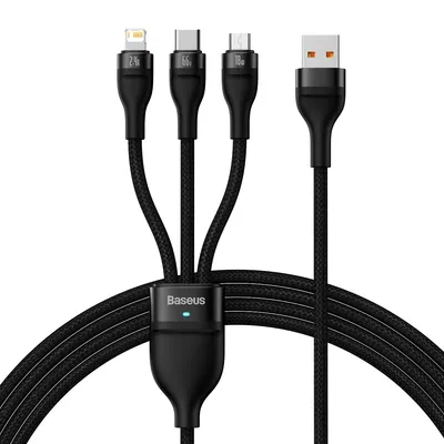 Obrázok produktu pre Baseus – dátový kábel Flash Series 2 USB na Type-C / Lightning / Micro-USB, rýchle nabíjanie, 66 W, 1,2 m – čierny