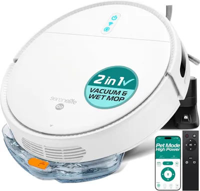 Produktbild von SereneLife Saugroboter mit Wischfunktion, 700Pa- Saugroboter, Staubsauger Roboter für Tierhaare/Hartböden/Teppich, Wischroboter mit APP Steuerung