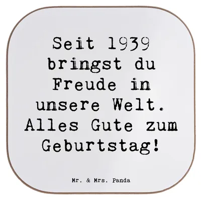Produktbild von Mr. & Mrs. Panda Tassen Untersetzer Spruch 1939 Geburtstag Freude - Weiß - Geschenk, Holzuntersetzer, Geburtstagsgeschenk, Tasse, Alter, Alles Gute zum, Tischschoner