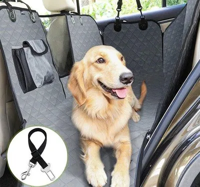 Produktbild von Hundedecke für Auto-Hinterbank, Kofferraumdecke, Kofferraum-Schutz für Hunde, Autodecke für Schutz Hinterbank oder Kofferraum, mit Sicherheitsgurt, kratzfest, wasserdicht, waschbar, Seitenbeschutz/ Grau