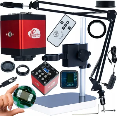 Produktbild von Rosfix Profi-Set: Verstellbarer Mikroskoparm ODM-180X + Plattform ODM-100X (50mm & 40mm) + Draco RED PRO HDMI/VGA Kamera 2MP
