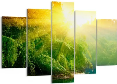 Produktbild von Bild auf Leinwand - Leinwandbild - Tropen Bäume Fluss - 150x100cm - Wand Bild - Wanddeko - Leinwanddruck - Bilder - Kunstdruck - Wanddekoration - Leinwand bilder - Wandkunst - EA150x100-0166