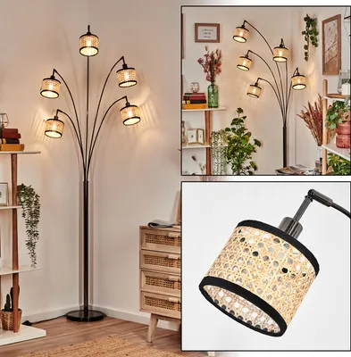 Produktbild von Casalina Stehlampe aus Metall/Rattan/Stoff in Schwarz/Chrom-/Naturfarben