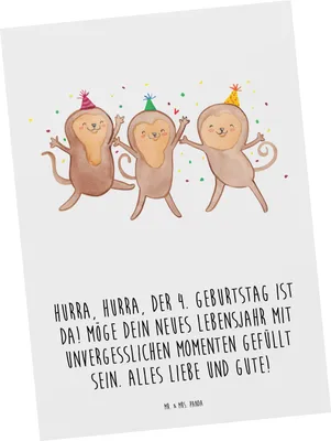 Produktbild von Mr. & Mrs. Panda Postkarte 4. Geburtstag Feiern - Weiß - Geschenk, Grußkarte, Geburtstagsgeschenk, Kindergeburtstag, Fotokarte, Happy Birthday, Kinder, Postkarten