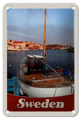 Produktbild von Blechschild Reise 12x18cm Schweden Europa Meer Schiff Gebäude Schild