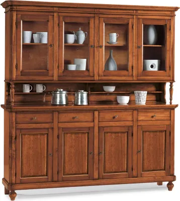 Immagine prodotto di Milani Home - Credenza Con Vetrina In Legno Massello 196x43x218 - Tinta noce