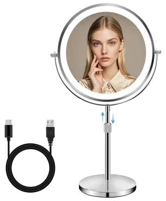 Make-upspiegel mit LED-Licht, 10x Vergrößerung, 360° drehbar, dimmbar