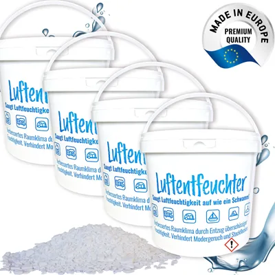 Produktbild von 4x Luftentfeuchter Granulat 4,8 kg in 5 L Nachfüll-Eimer Nachfüllpack Raumentfeuchter portionierbar
