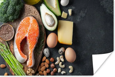 Produktbild von MuchoWow® Poster Fleisch - Eier - Obst - Käse - Kräuter 120x80 cm - Bilder