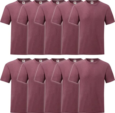 Produktbild von 10er Pack Fruit of the Loom Valueweight T-Shirt + GRATIS MyShirt Stoffbeutel Farbe: burgund meliert Größe: 2XL