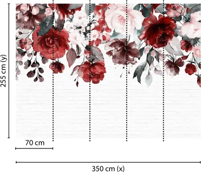 Produktbild von Tadessi Fototapete | Blumen | 3.50 m x 2.55 m | Weiß | Rot | Wandbild | Digitaldruck