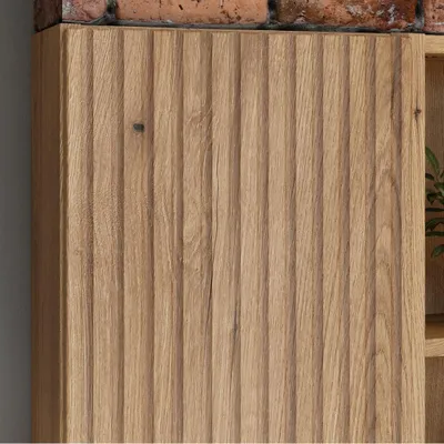 Produktbild von Hochschrank mit Regaleinsatz, Eiche mit gerillter Front und kaschmir - NEWPORT-56-EVOKE
