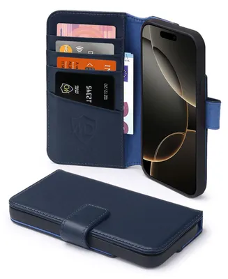 Productafbeelding van MobyDefend Hoesje - Geschikt voor iPhone 16 Pro - Luxe Leren Wallet Bookcase - Blauw