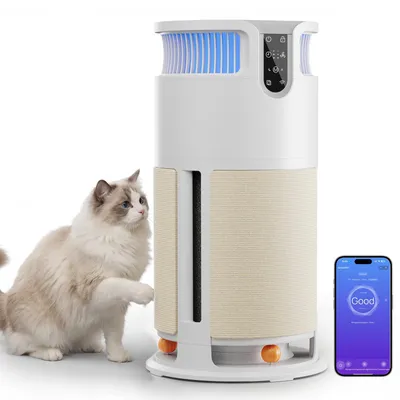Productafbeelding van JUMMICO luchtreiniger voor huisdieren, geschikt voor ruimtes tot 100m², met H13 HEPA-filter, bediening via app, en een stille werking