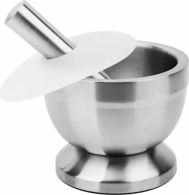 Produktbild von Küchenmörser und Stößel, Mörser und Stößel aus Edelstahl 18/8 für Knoblauch, Gewürze und Medizin, rutschfeste Mörser und Stößel