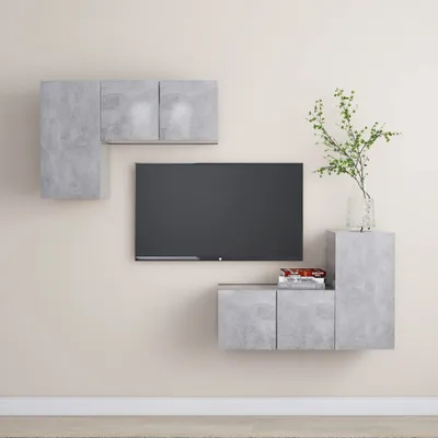 Produktbild von 4-tlg. TV-Schrank-Set Betongrau Holzwerkstoff , TV-Schränke Design 2024
