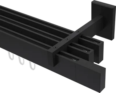 Produktbild von Interdeco Innenlaufstange / Gardinenstange mit Innenlauf Schwarz, Typ Smartline Lox (Quader), 14x35 mm 3-läufig, 140 cm