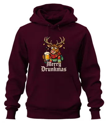 Produktbild von Merry Drunkmas Rentier Bier Weihnachten Lustig Geschenk Hoodie Kapuzenpullover, Burgundy, XL