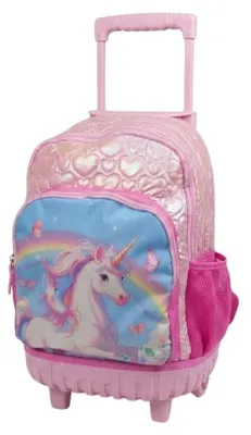 Image de Valise à roulettes rose avec motif licorne pour enfants