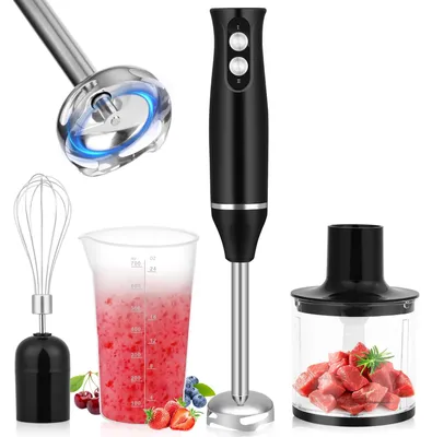 4-in-1 Stabmixer 500 W, Edelstahl, 2 Stufen, 500 ml Zerkleinerer