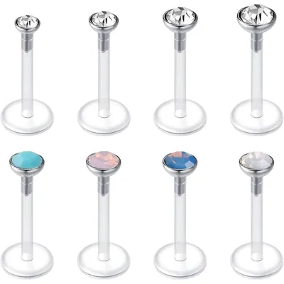 Obrázok produktu pre Ohrnáč na piercing do pery, 16G, akryl, flexibilný, 1,2 x 10 mm, priehľadný, vhodný na piercing do helixu, chrupavky, tragusu alebo labretu