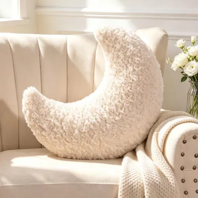 Image de Coussin en forme de lune, en peluche, 33 cm, pour chambre à coucher