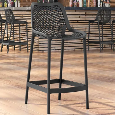Produktbild von 2er-Set KRABI | Kunststoff Barhocker | Schwarz | Kunststoff | Terrassen Schalen Barhocker, Outdoor Schalen Barhocker
