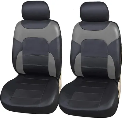 Produktbild von Upgrade4cars Sitzbezüge Auto Vordersitze Kunst-Leder Schonbezüge Set Universal Schwarz Grau | Auto-Zubehör Innenraum Sitzschoner