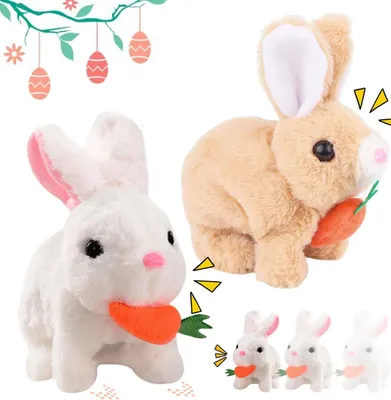 Produktbild von 2? Stueck Ostern Plueschhasenspielzeug, Interaktives Kaninchen Spielzeug, Elektronisches Pluesch Hase Spielzeug, Interactive Easter Bunny Toy, Huepfendes Kaninchen Spielzeug, fuer Kinder, Jungen, Maedchen,Beige