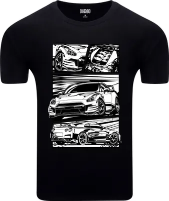 Produktbild von Diarbo Herren T-Shirt mit Aufdruck Für Autofans Nissan GT-R Comic Schwarz Gr.L