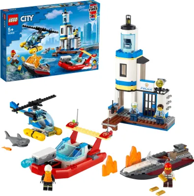 Produktbild von LEGO 60308 City Wilflife Polizei und Feuerwehr im Küsteneinsatz, Spielzeug mit Hubschrauber für Kinder