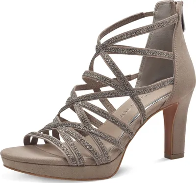 Produktbild von MARCO TOZZI Damen Sandalette geschlossene Ferse Glitzer Reißverschluss 2-28373-42, Größe:39 EU, Farbe:Braun