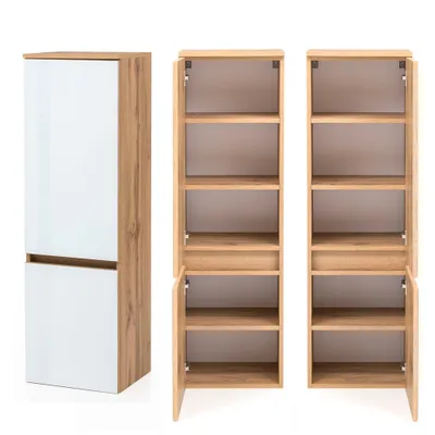 Produktbild von Badezimmer Midischrank HEERLEN-03 in Wotaneiche Nb. mit Glasfronten in weiß, B/H/T: ca. 40/130/35 cm