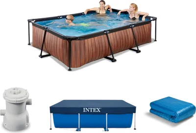 Produktbild von Exit Pool - Family Pool - Wood - 300 x 200 x 65 cm - Metal Frame - Stahlrahmen - Braun - Mit Filterpumpe - Mit Abdeckplane - Mit Groundsheet