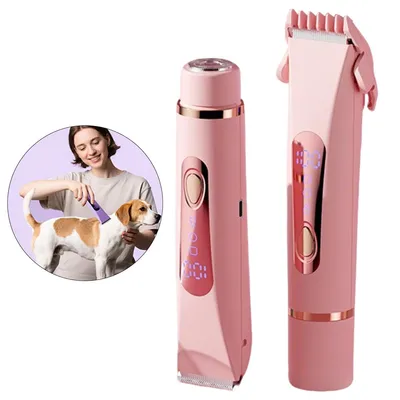 Produktbild von Elektrischer Epilierer mit zwei Köpfen, IPX7 wasserdicht, Nass- und Trockenanwendung, mit LCD-Bildschirm, Ganzkörper- und Tierpflegerasierer (Pink)