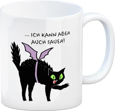 Produktbild von Schwarze Katze Kaffeebecher mit Spruch Ich weiß ich bin süß