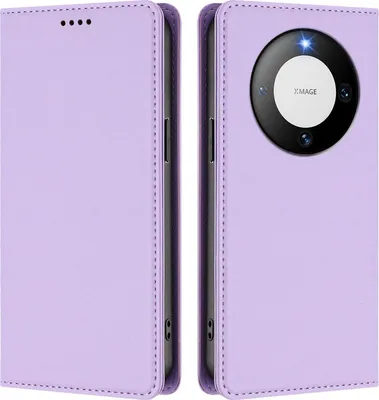 Obrázek produktu pro Kožené pouzdro pro Huawei Mate 60, magnetické flipové pouzdro zPolyuretankůže se stojánkem Světle fialová